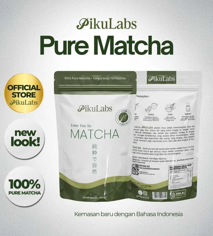 Kemasan baru PikuLabs Pure Matcha dengan Bahasa Indonesia